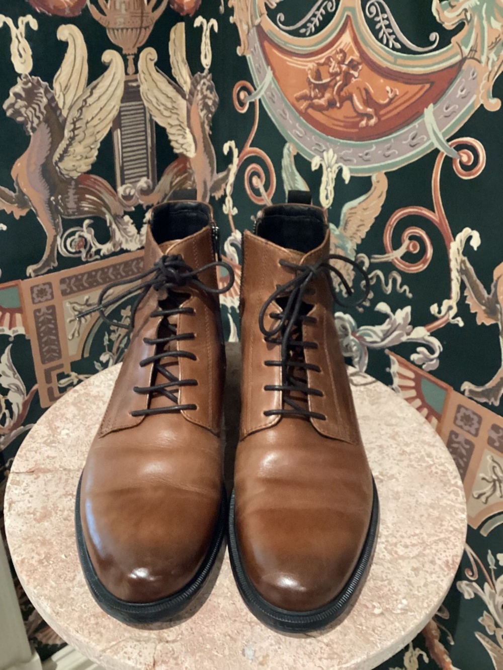 GEOX MEN’S LEATHER LACE-UP BOOT/ZIP SIDE ENTRY - BROWN - SIZE 42EU